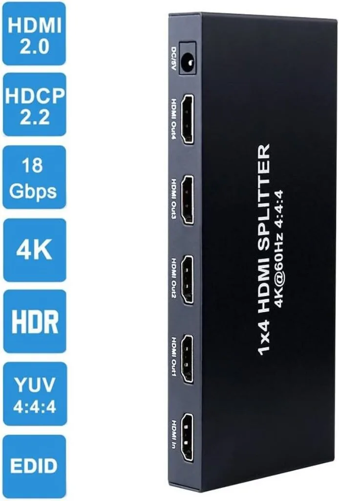4-Port 4K HDMI Splitter, 1x4 Hub Repeater Amplifier view 1