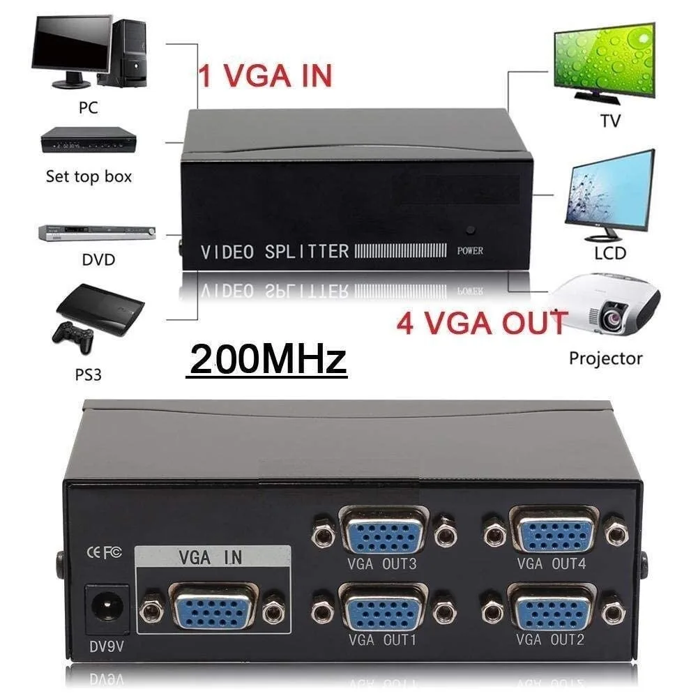 VGA Splitter - 4 Port, Powered, 1 Input 4 Output