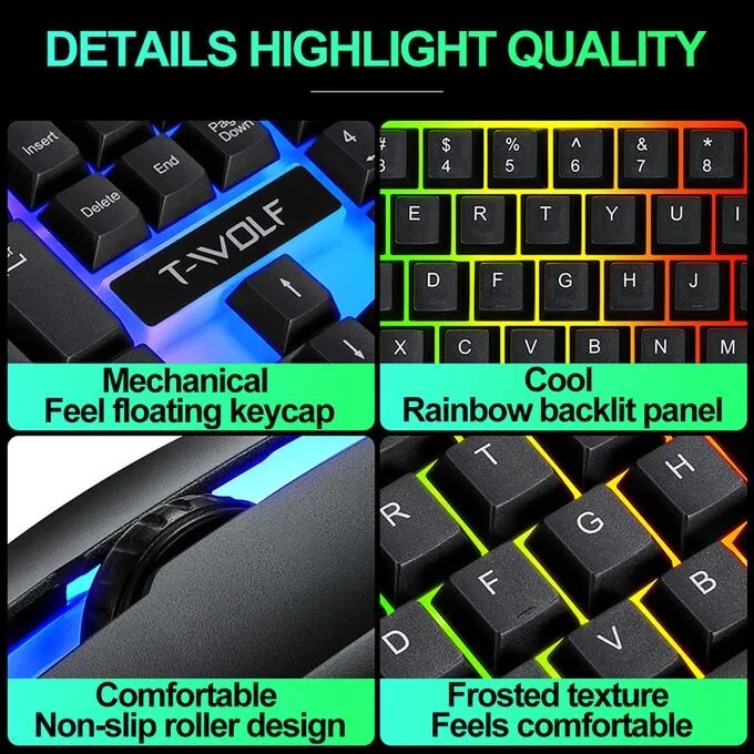 Gaming Keyboard and Mouse Set - RGB LED Backlight, USB