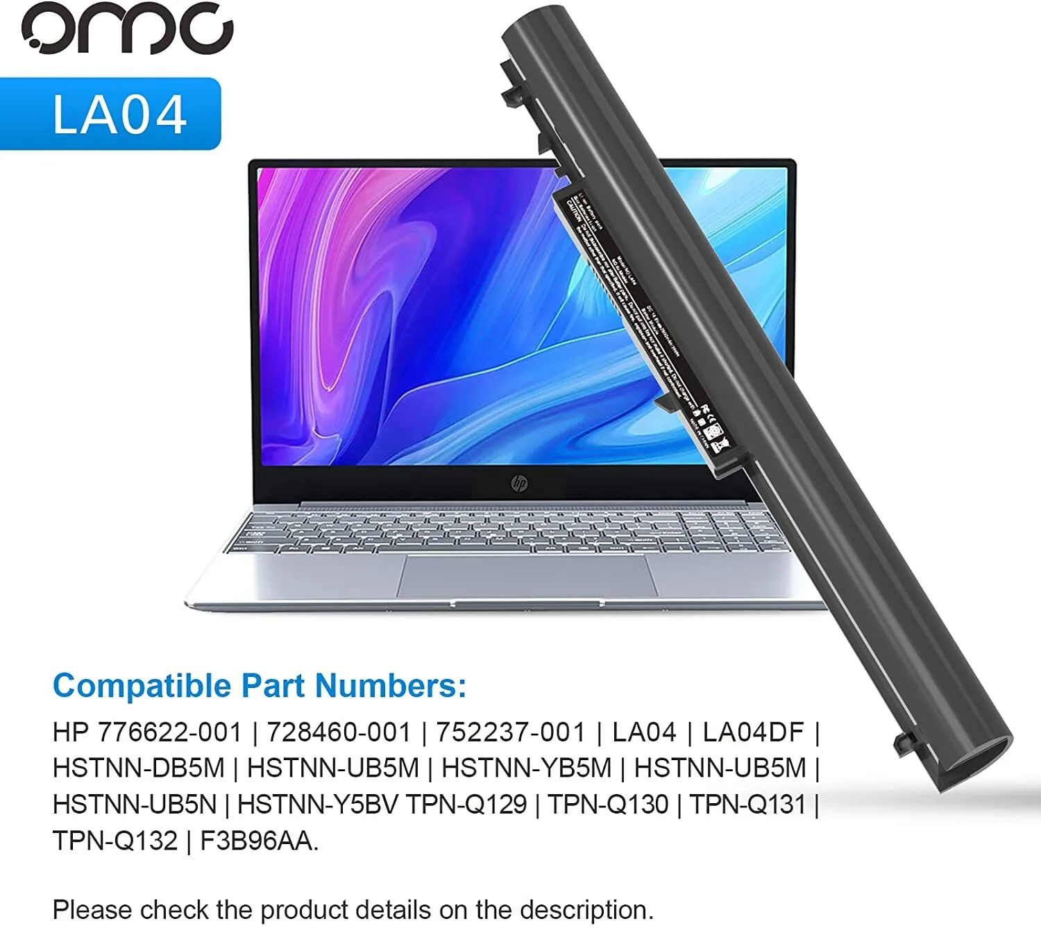 HP Laptop Battery La04 view 3
