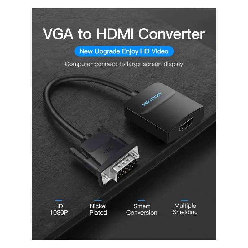 Vention VGA to HDMI Converter with Micro-USB and Audio Port - 0.15M, Black