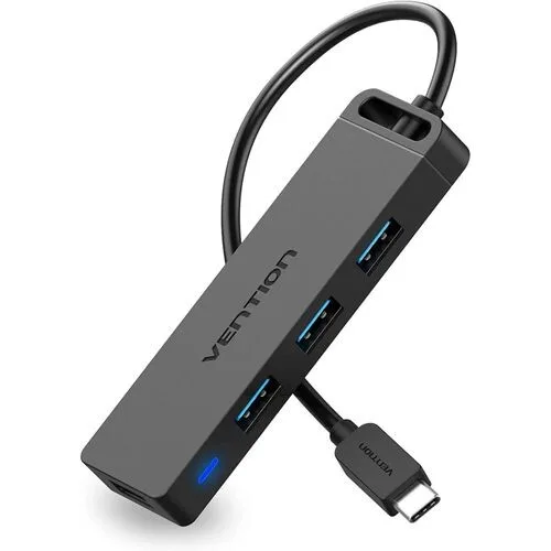 Vention Type-C to 4-Port USB 3.0 Hub with Power Supply - 0.5m, Black