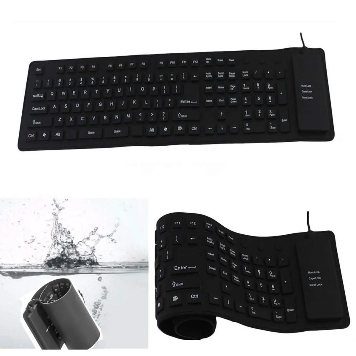 Wired USB Flexible Keyboard - Roll-Up Silicone, 85 Keys